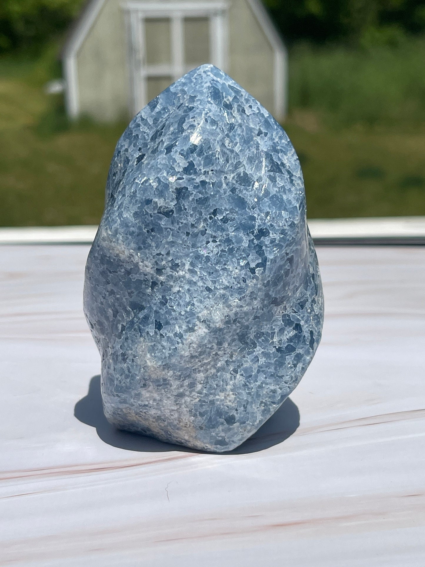 Blue Calcite Flame Carving