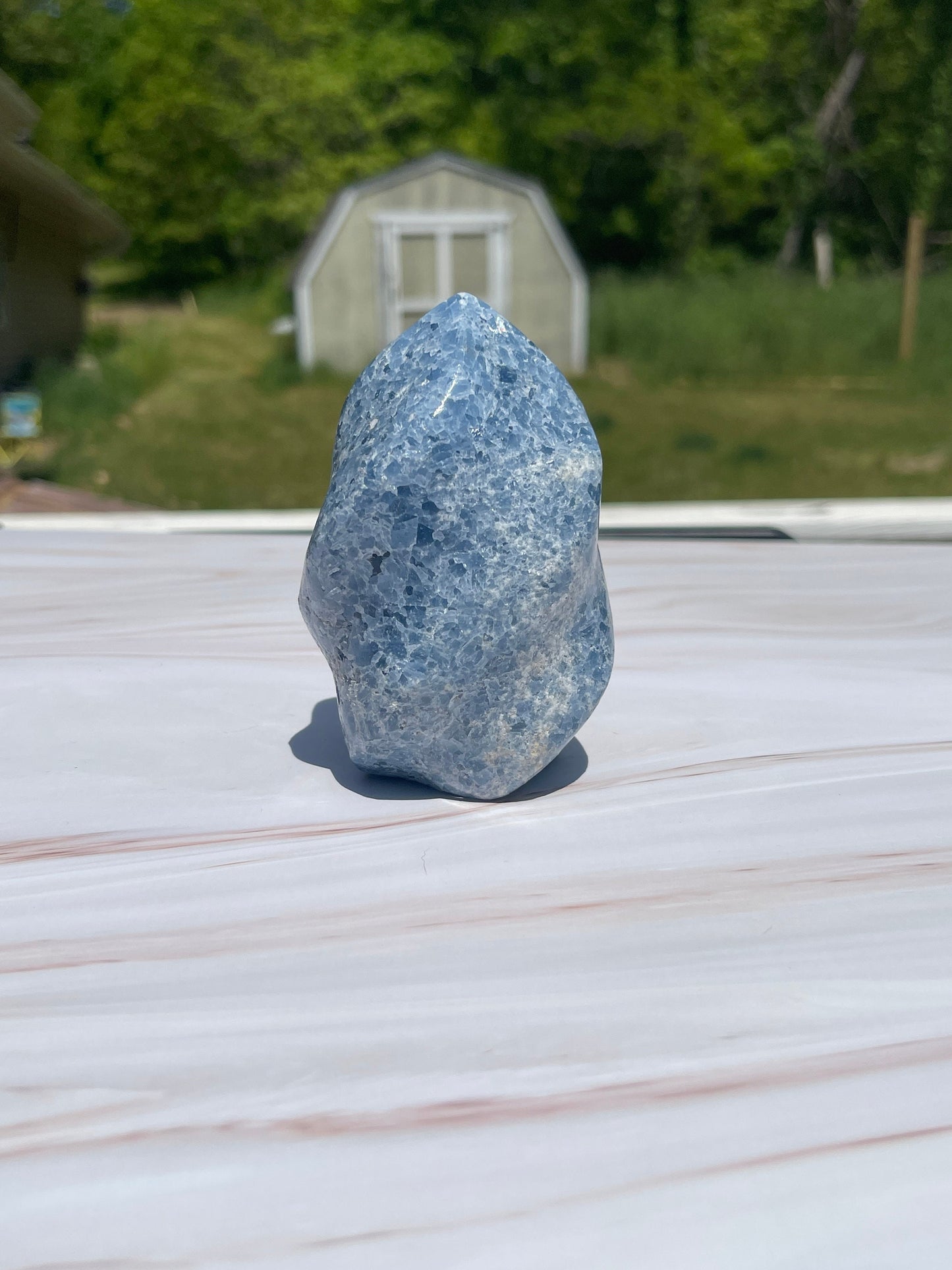 Blue Calcite Flame Carving