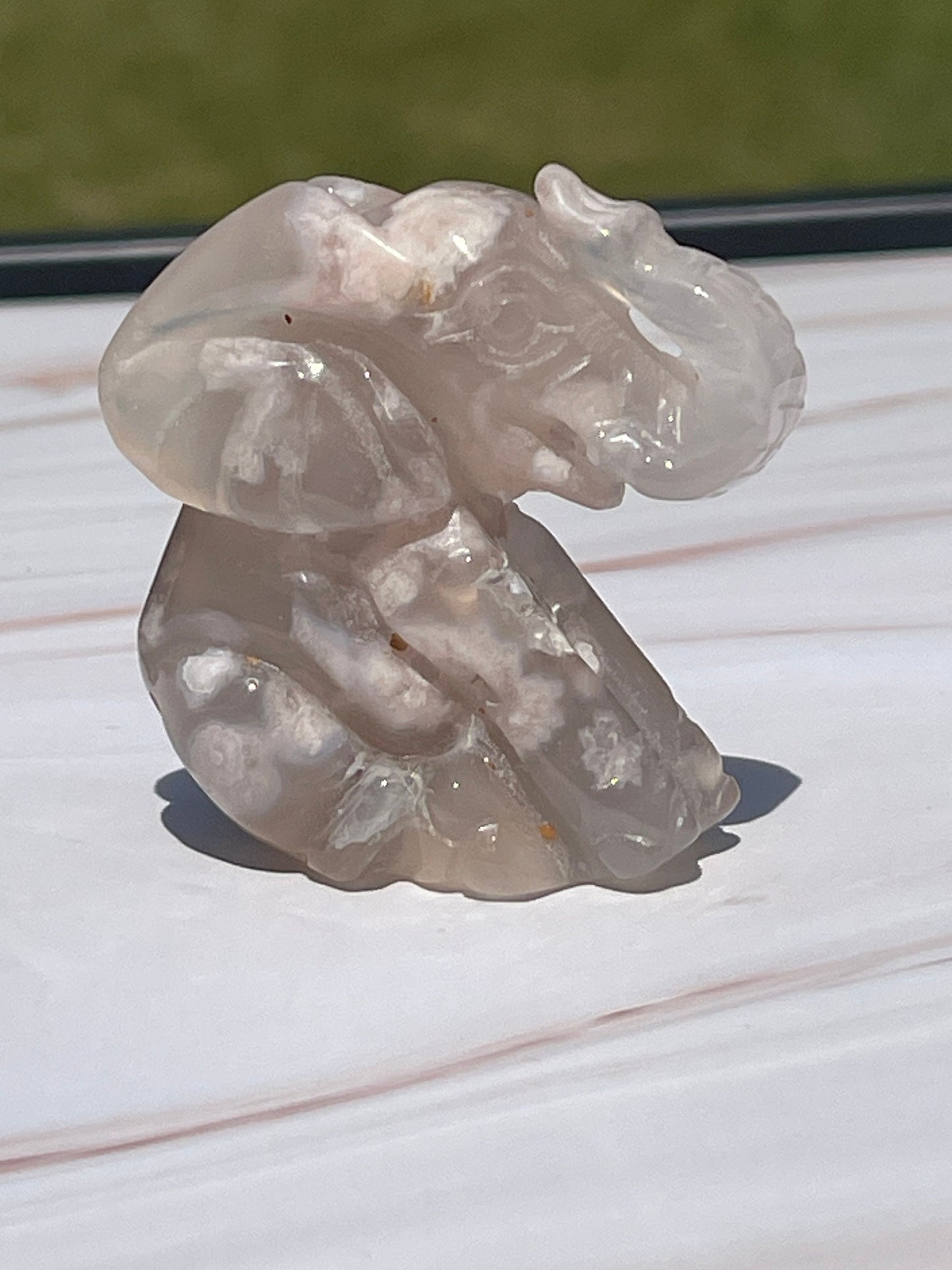 Flower Agate Crystal Elephant: Meditation Stone Carving