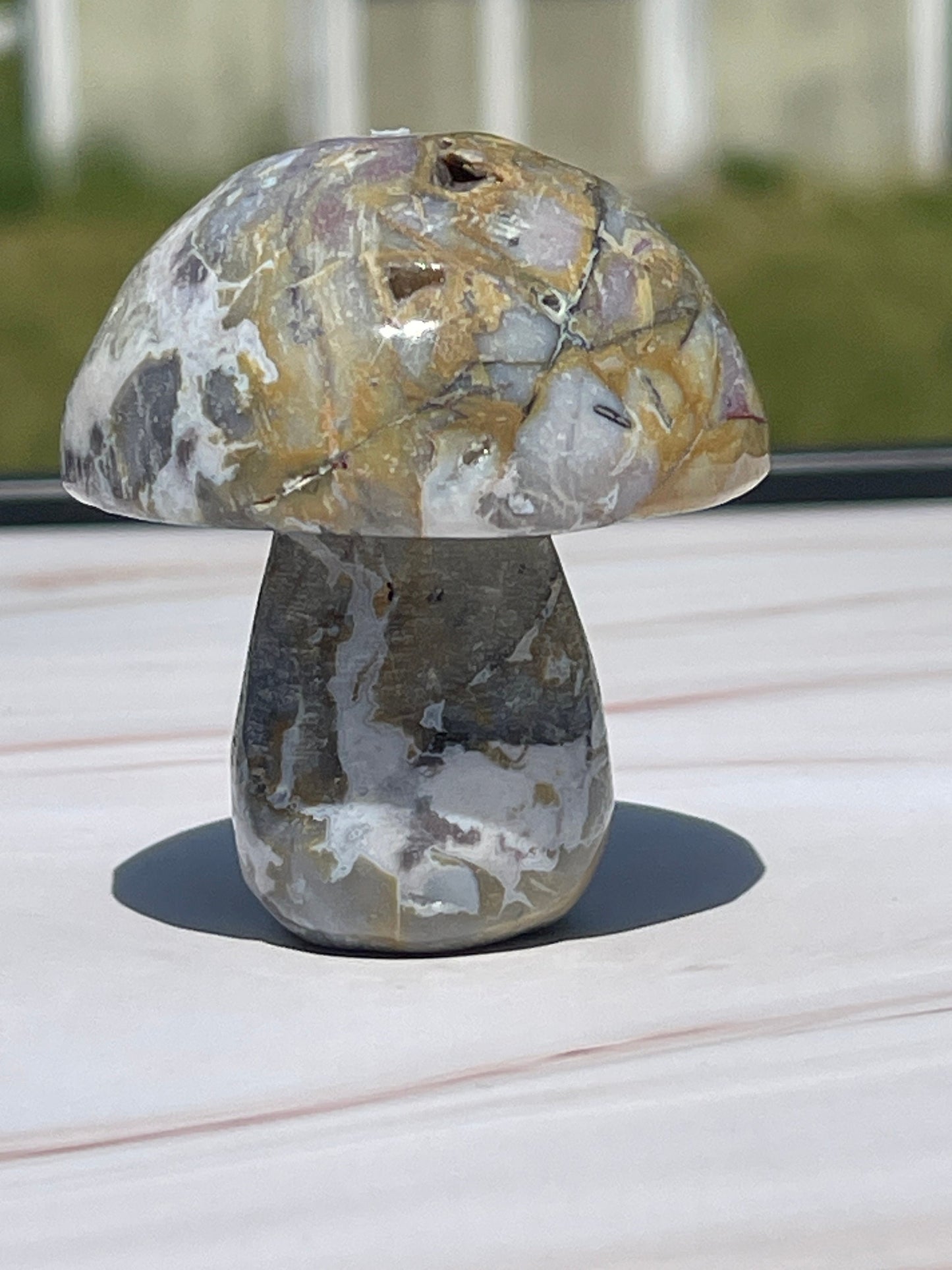 Ocean Jasper Crystal Mushroom Carving: Meditation Stone Gift
