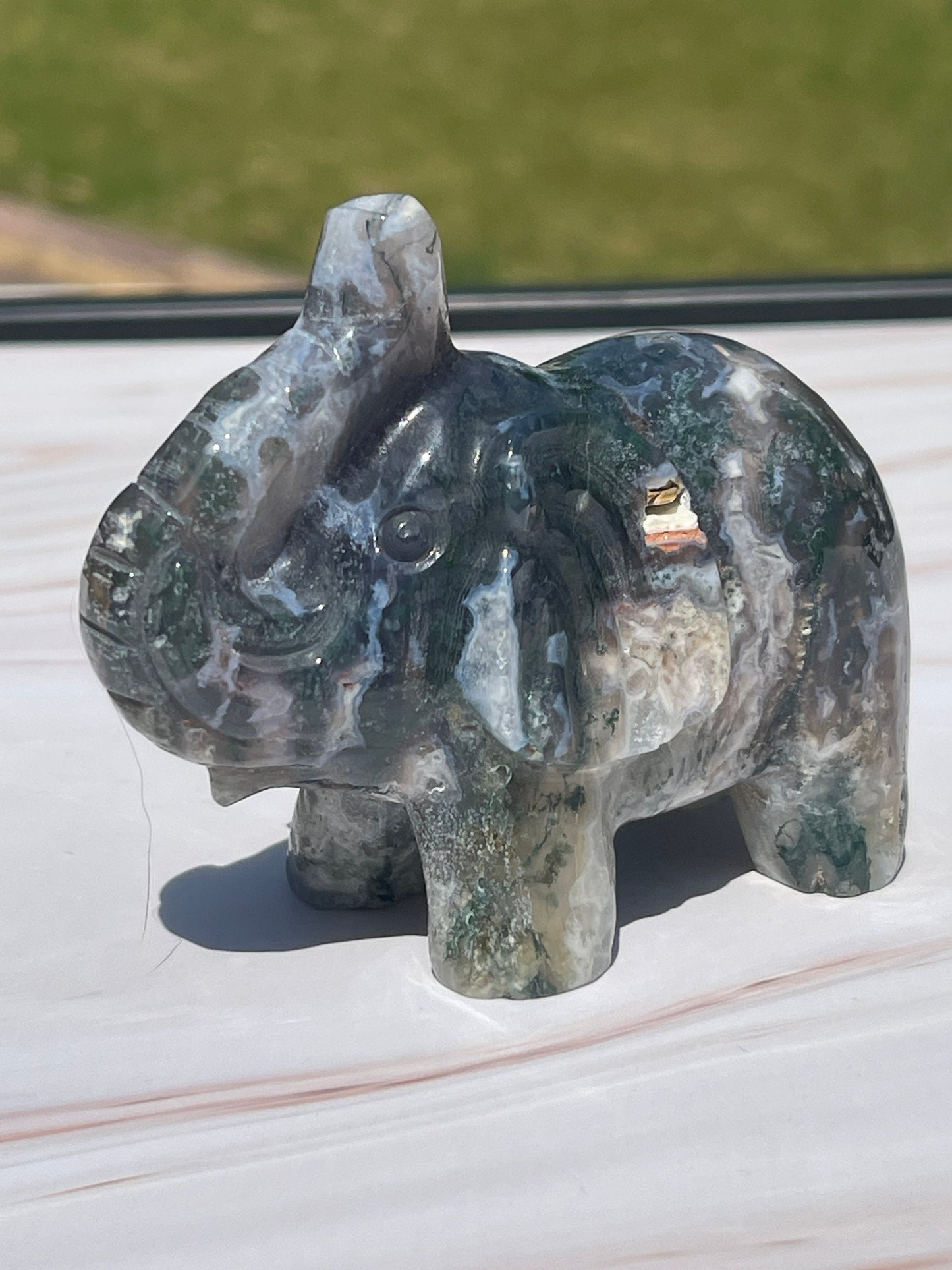 Moss Agate Crystal Elephant