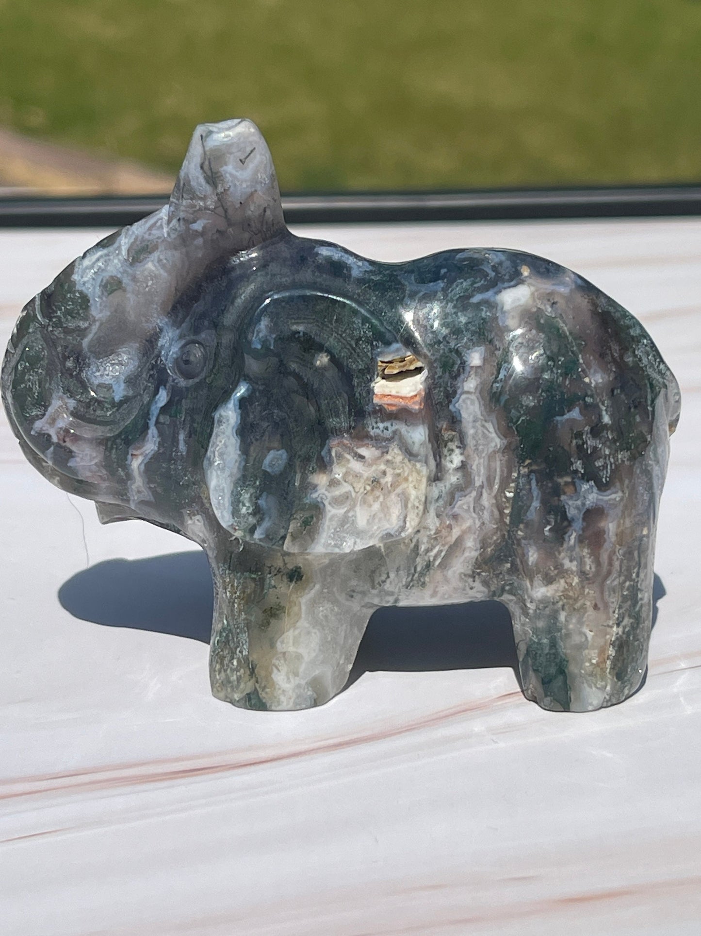 Moss Agate Crystal Elephant