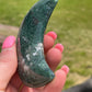Moss Agate Moon Carving: Crystal Meditation Stone