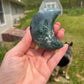 Moss Agate Moon Carving: Crystal Meditation Stone