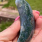 Moss Agate Moon Crystal Carving: Meditation Stone Gift