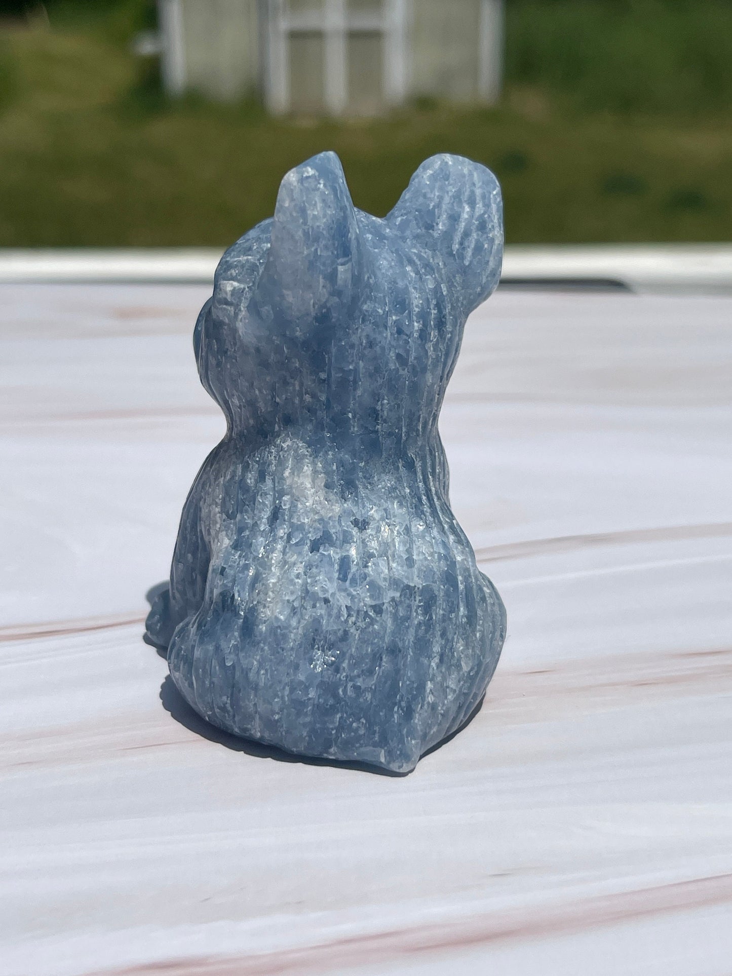 Blue Calcite French Bulldog Carving: Meditation Stone