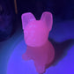 Pink Calcite French Bulldog Carving: UV Reactive Palm Stone