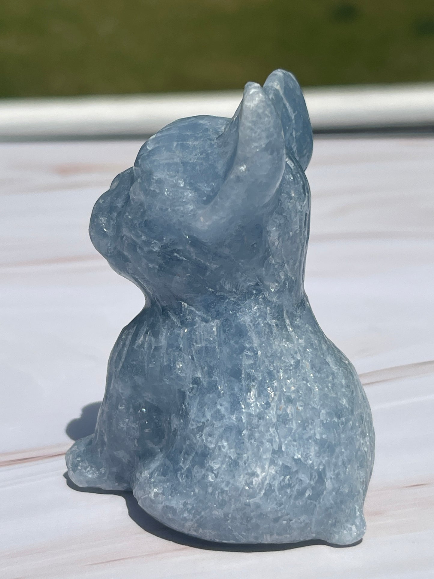 Blue Calcite French Bulldog Carving: Crystal Animal Figurine