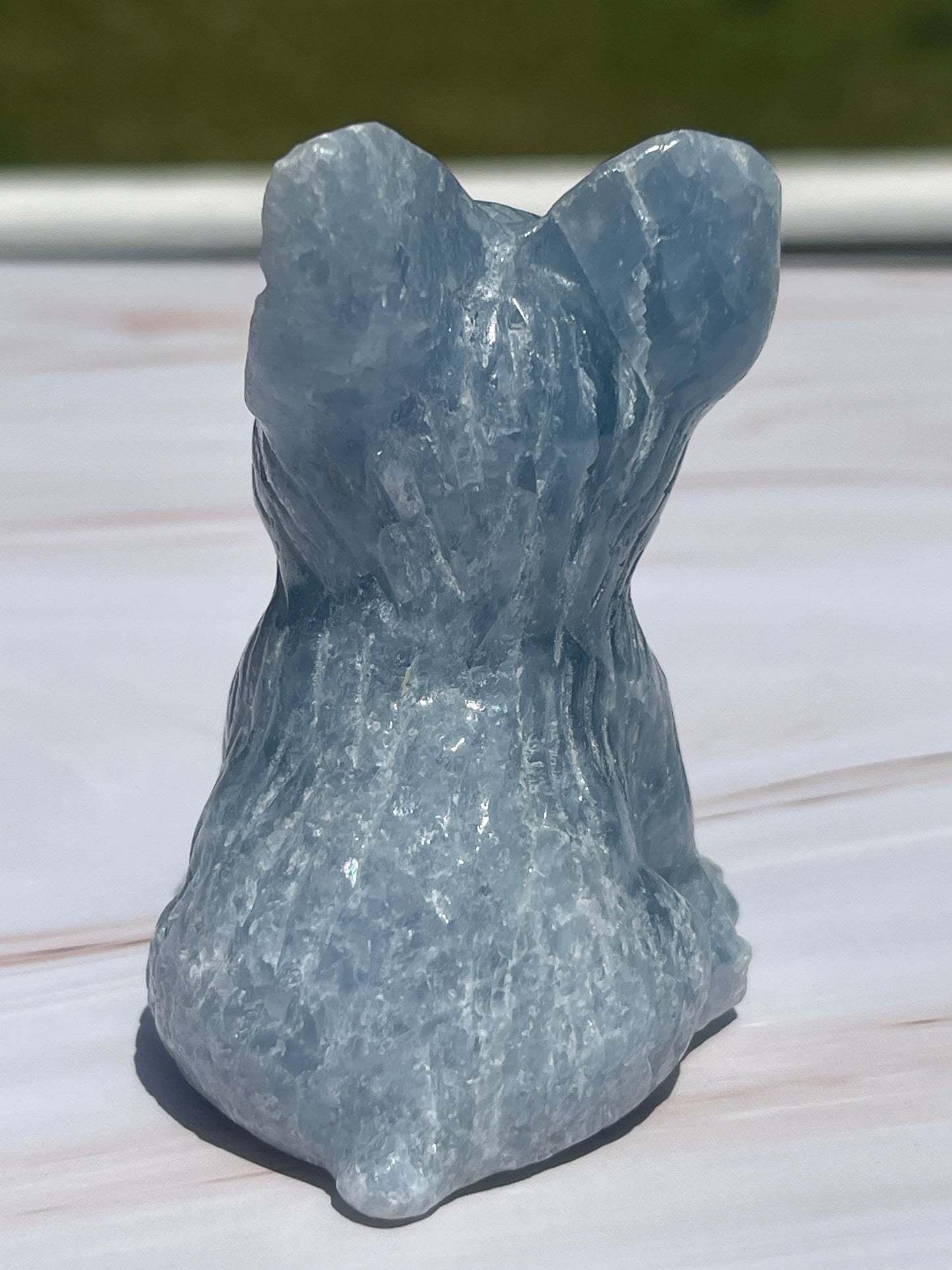 Blue Calcite French Bulldog Carving: Crystal Animal Figurine