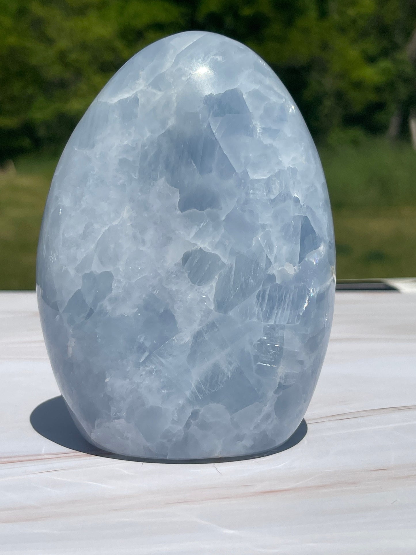 Blue Calcite Crystal Carving: Freeform Meditation Stone