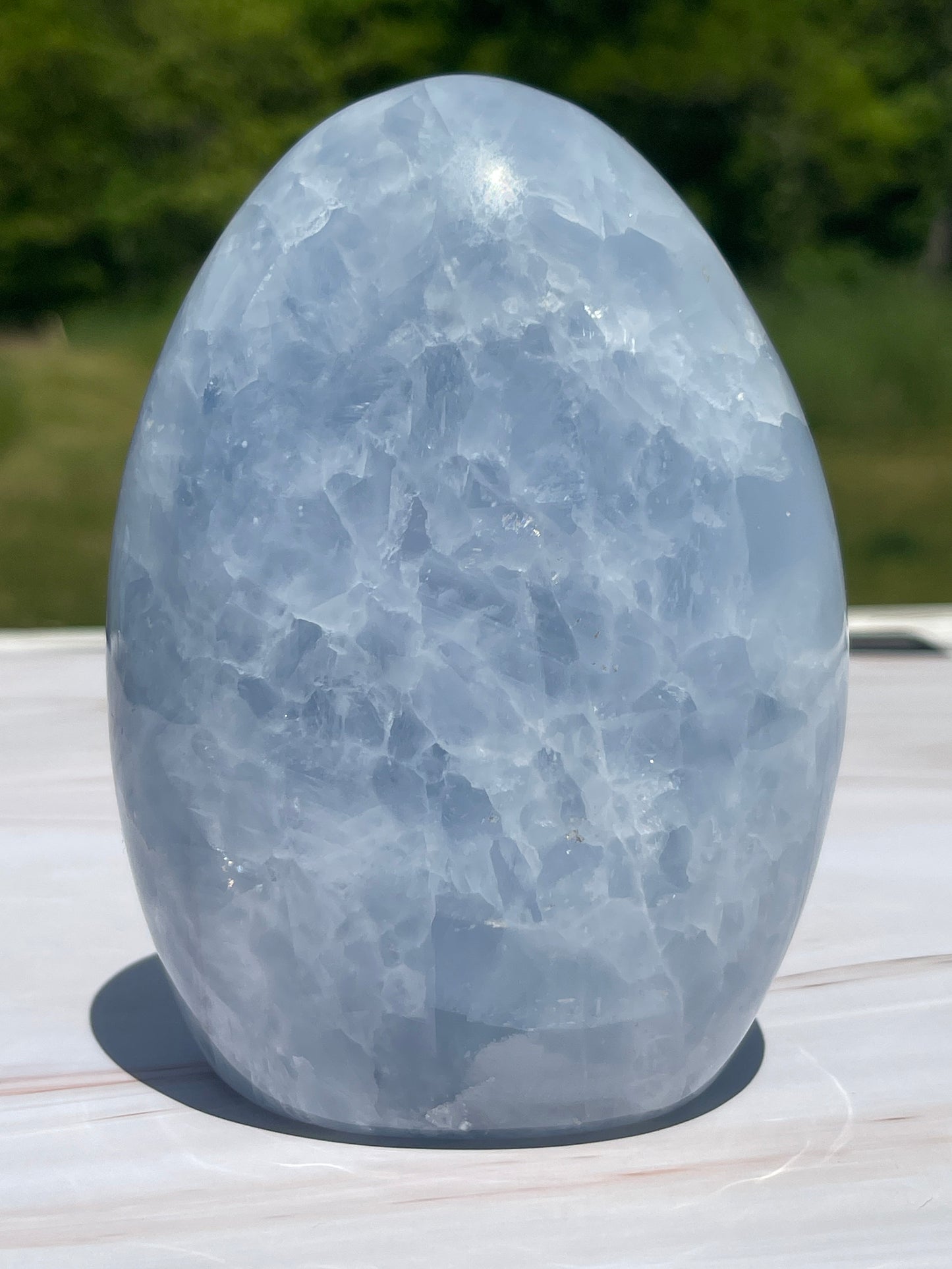 Blue Calcite Crystal Carving: Freeform Meditation Stone