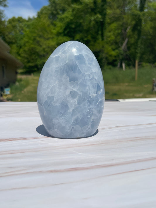 Blue Calcite Crystal Carving: Freeform Meditation Stone
