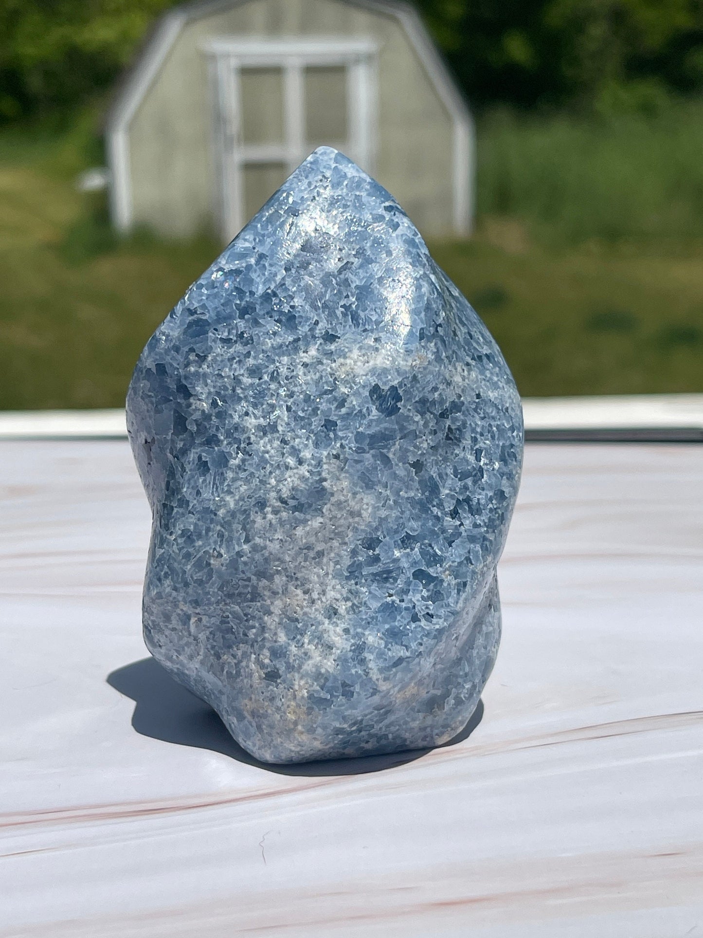 Blue Calcite Flame Carving