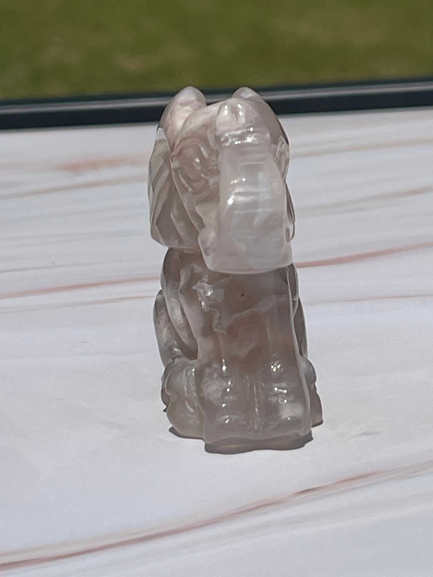 Flower Agate Crystal Elephant: Meditation Stone Carving