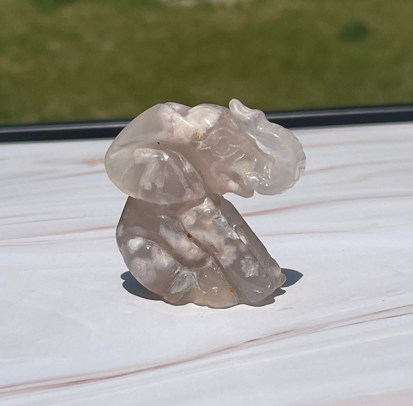 Flower Agate Crystal Elephant: Meditation Stone Carving
