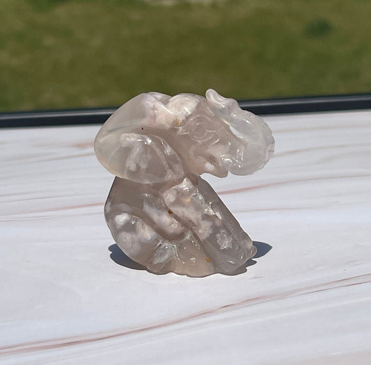 Flower Agate Crystal Elephant: Meditation Stone Carving