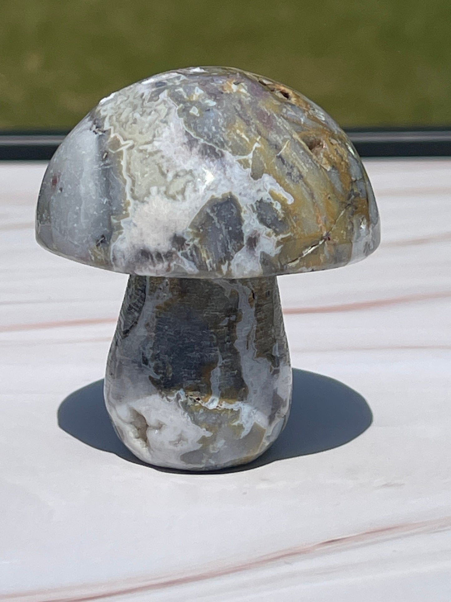 Ocean Jasper Crystal Mushroom Carving: Meditation Stone Gift