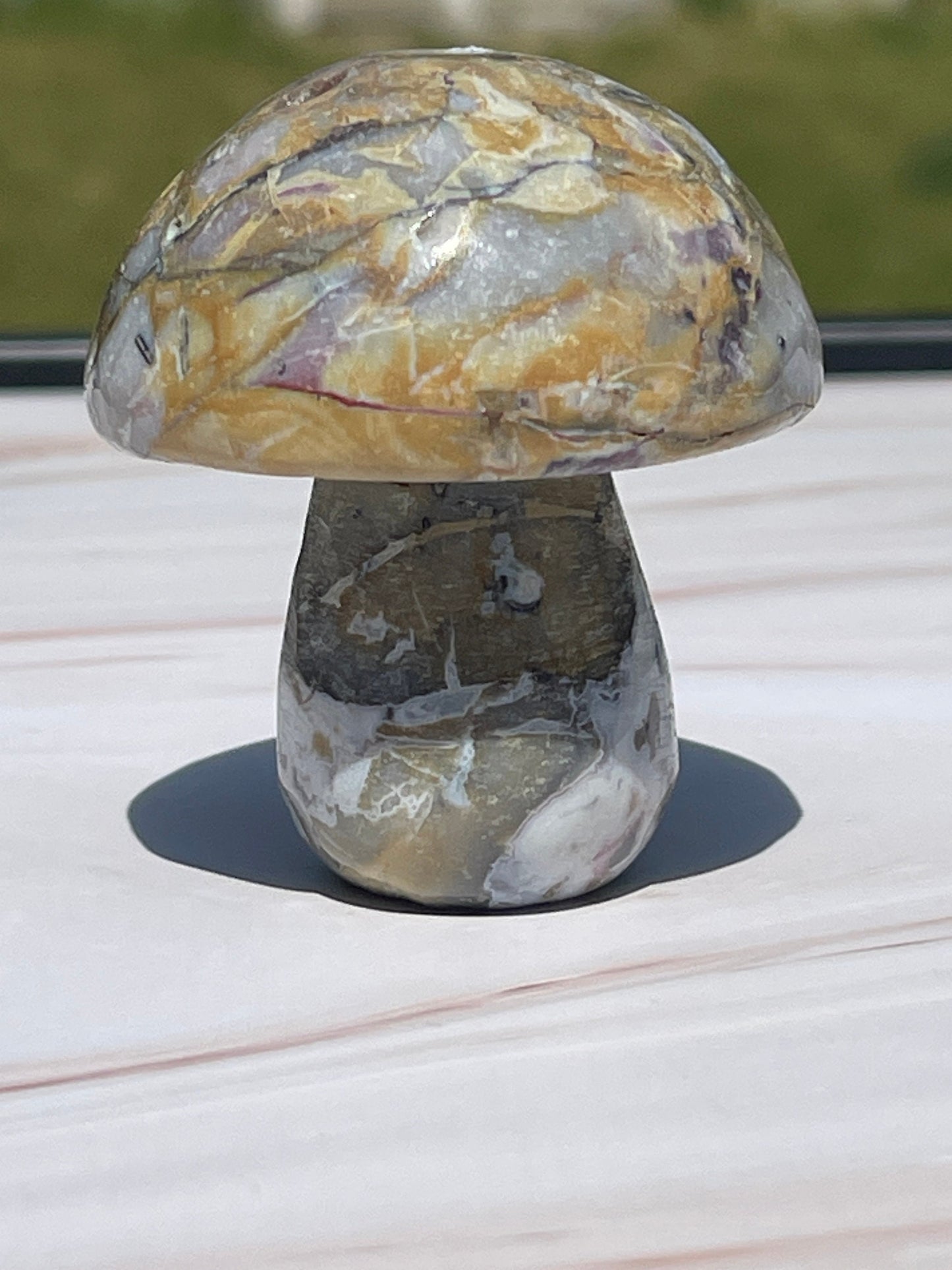 Ocean Jasper Crystal Mushroom Carving: Meditation Stone Gift