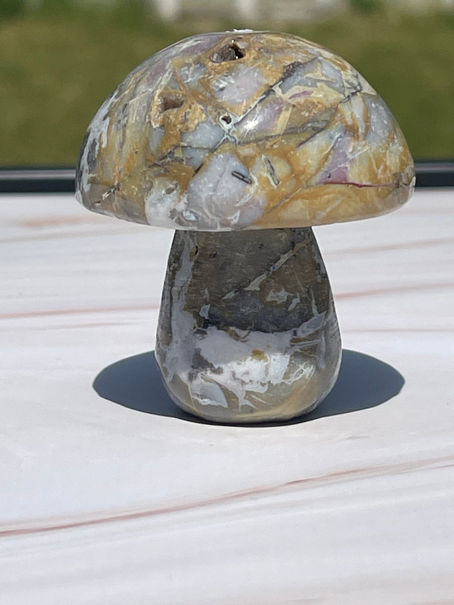 Ocean Jasper Crystal Mushroom Carving: Meditation Stone Gift