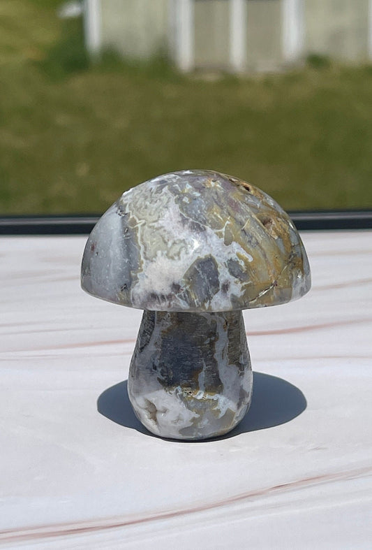 Ocean Jasper Crystal Mushroom Carving: Meditation Stone Gift