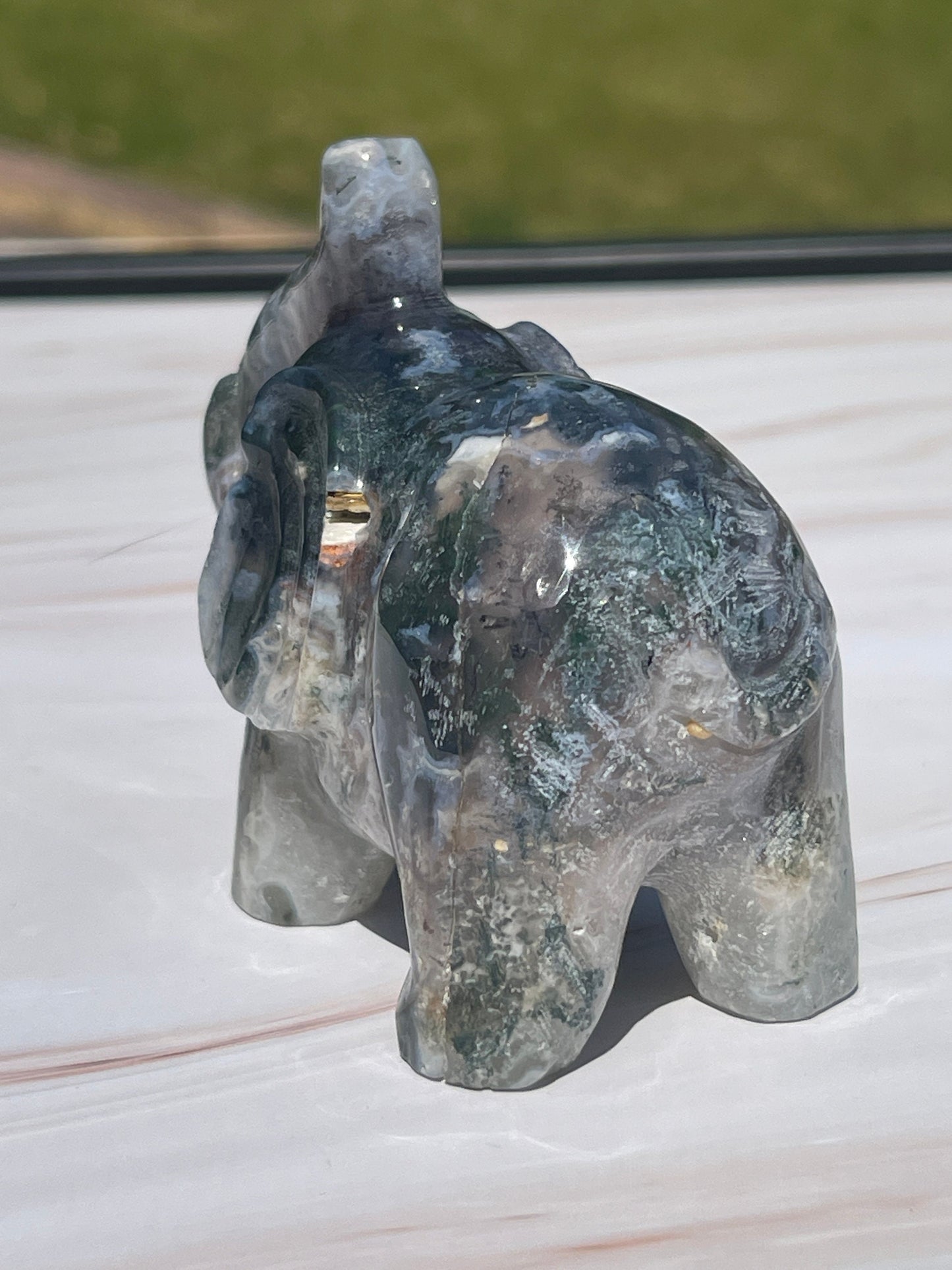 Moss Agate Crystal Elephant