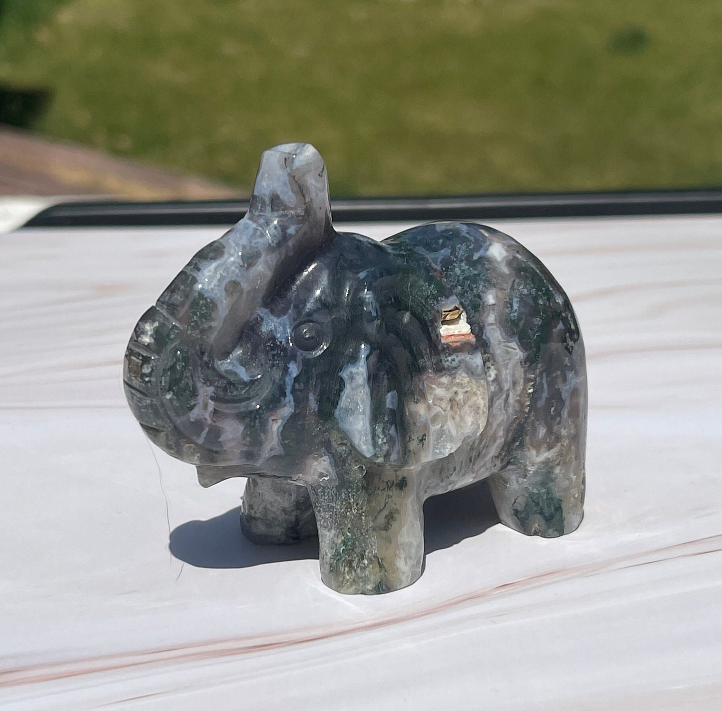 Moss Agate Crystal Elephant