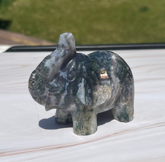 Moss Agate Crystal Elephant