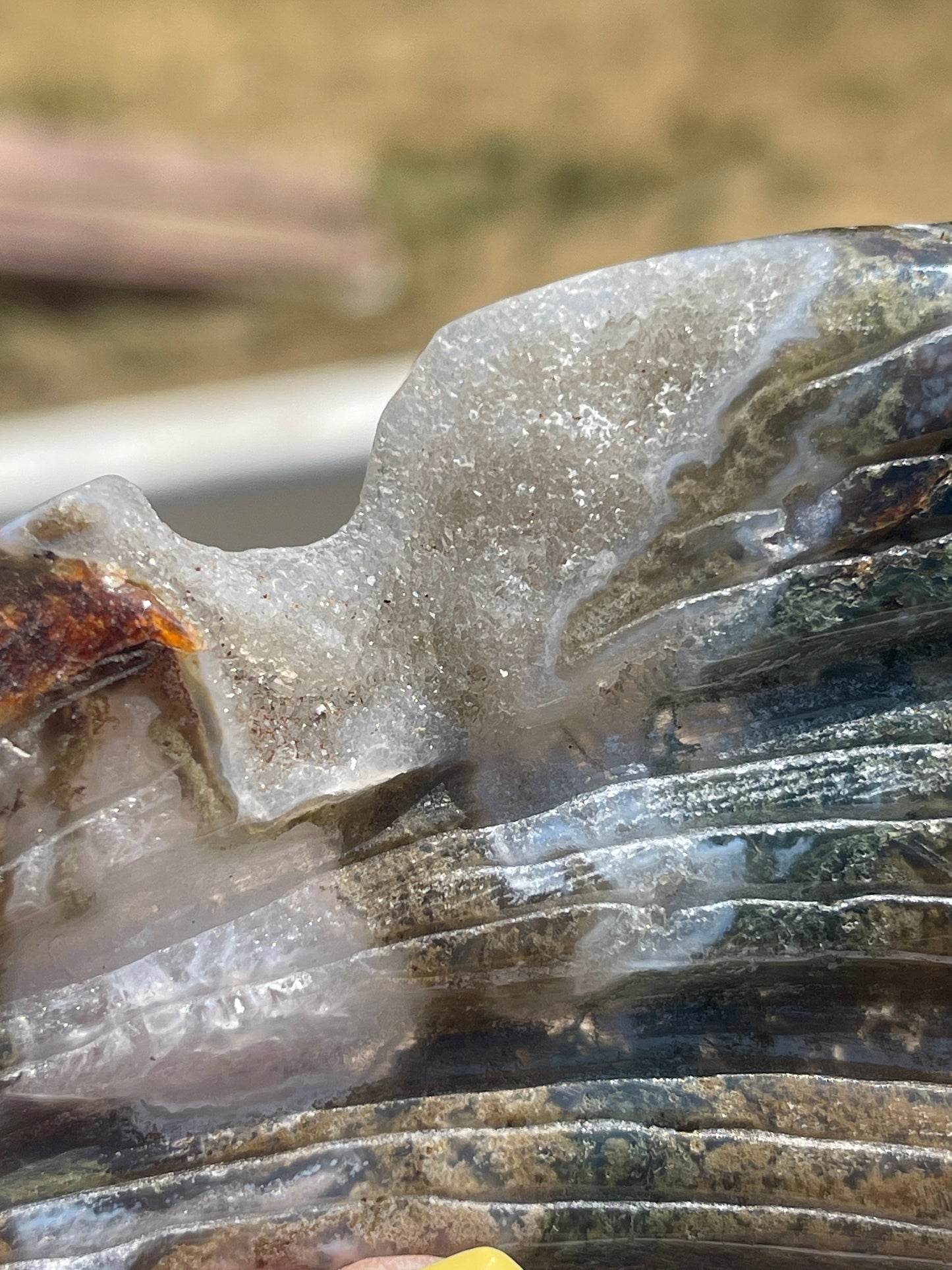 Moss Agate Crystal Butterfly Wings Carving with Stand