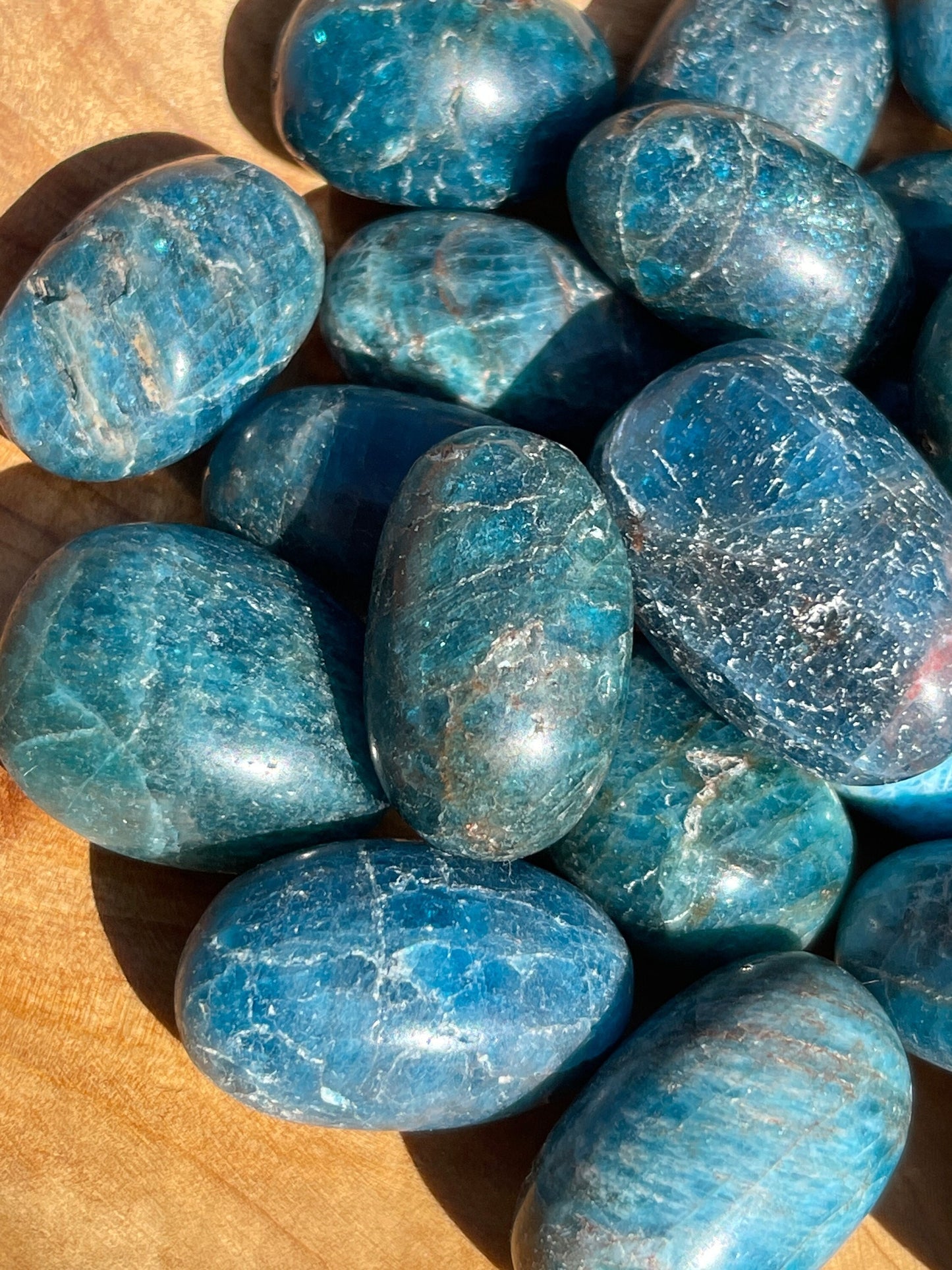Blue Apatite Crystal Tumble: Pocket Stone Carving