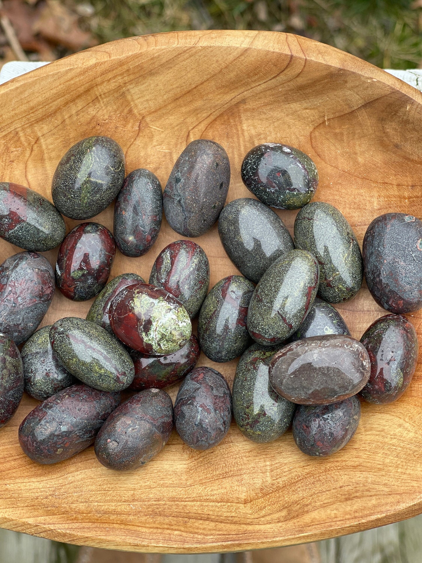Dragon Stone Tumbled Stone: Red & Green Piemontite Epidote