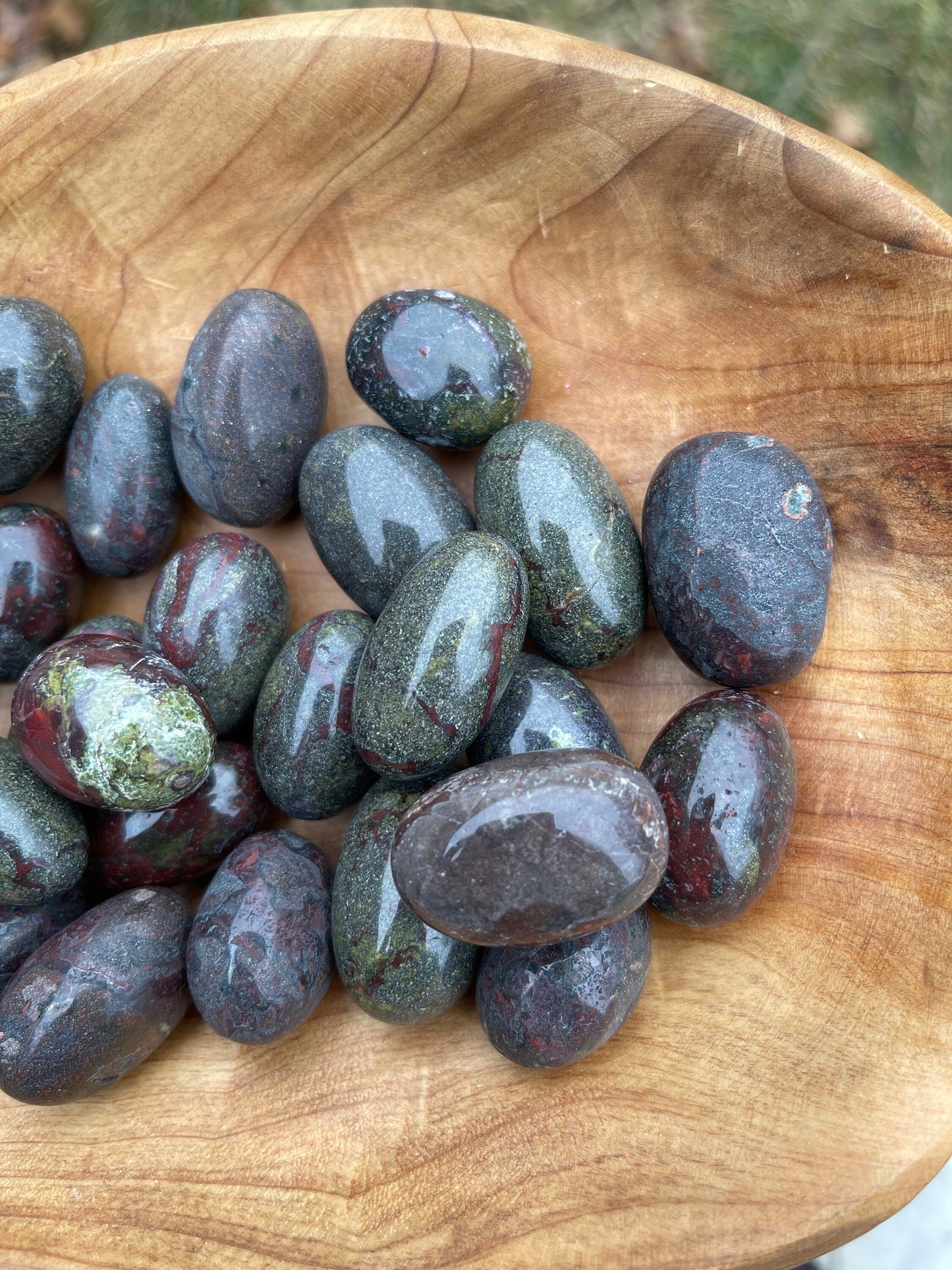 Dragon Stone Tumbled Stone: Red & Green Piemontite Epidote