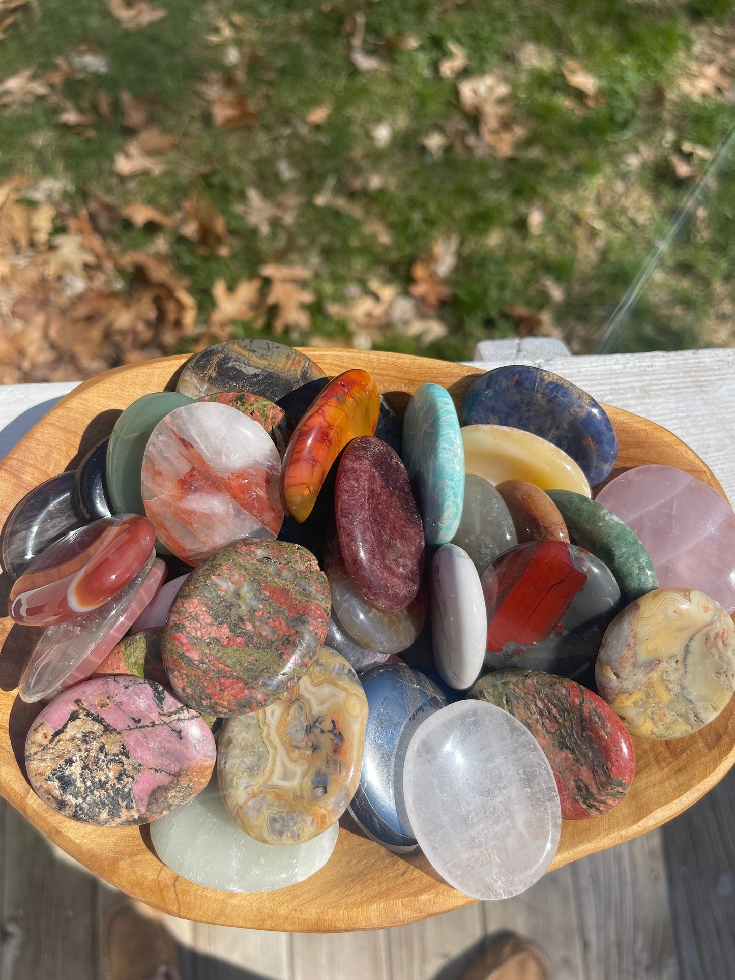 Mixed Crystal Worry Stone: Pocket Carving, Protection Stone