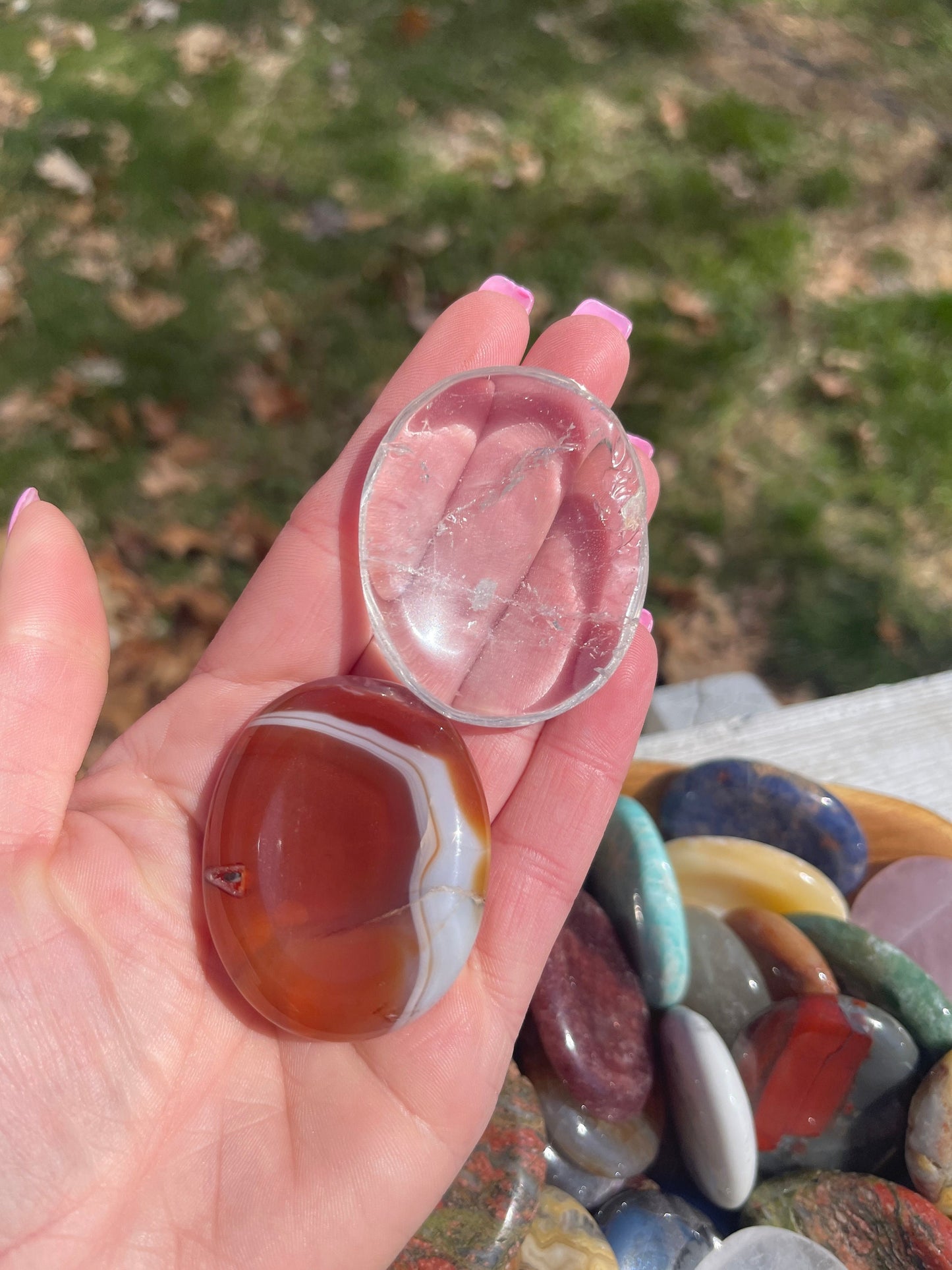 Mixed Crystal Worry Stone: Pocket Carving, Protection Stone
