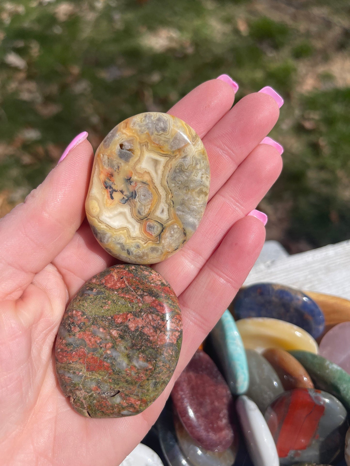 Mixed Crystal Worry Stone: Pocket Carving, Protection Stone