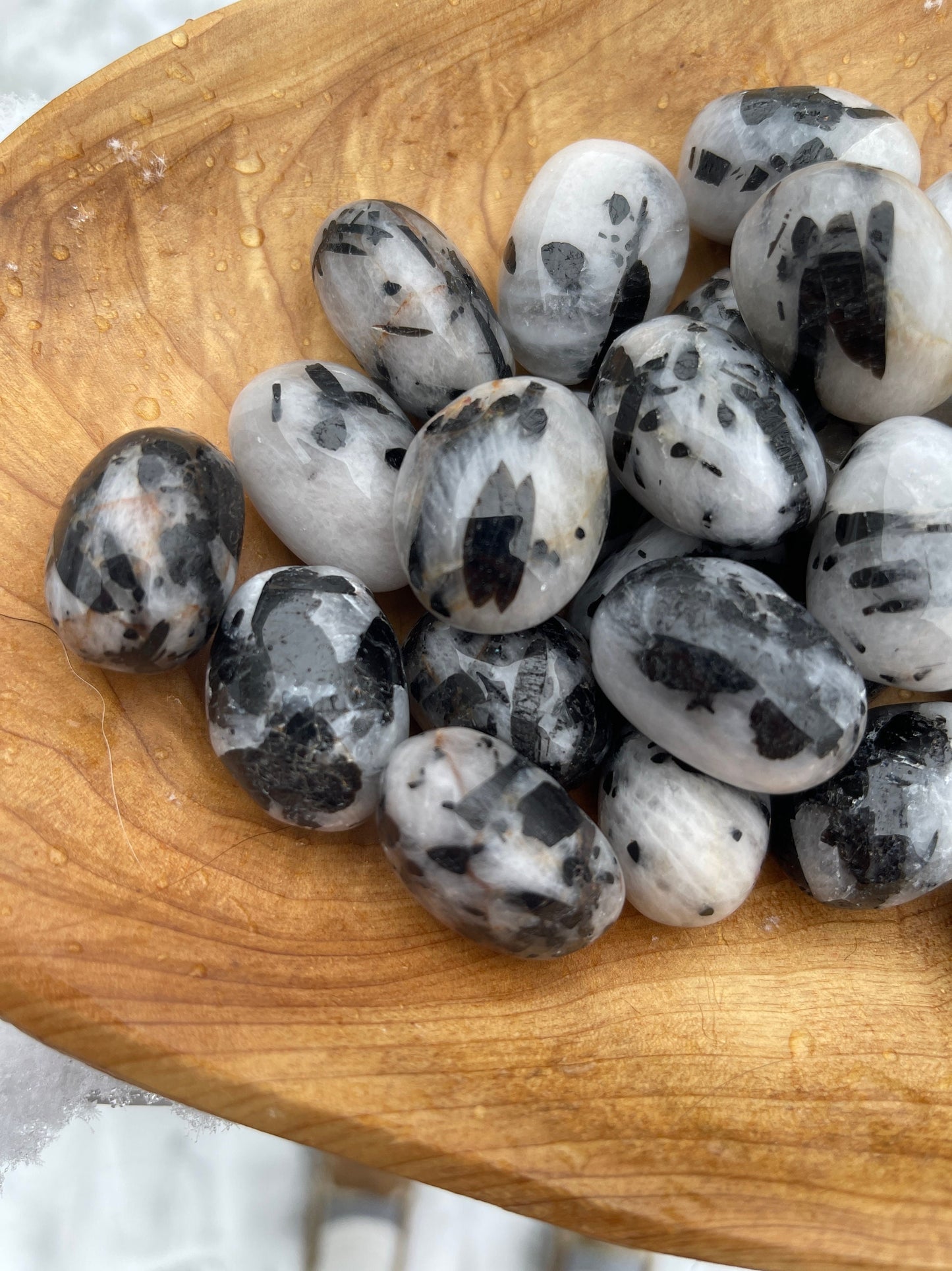 Black Tourmaline in Quartz Tumbled Stone: Meditation Pocket Stone