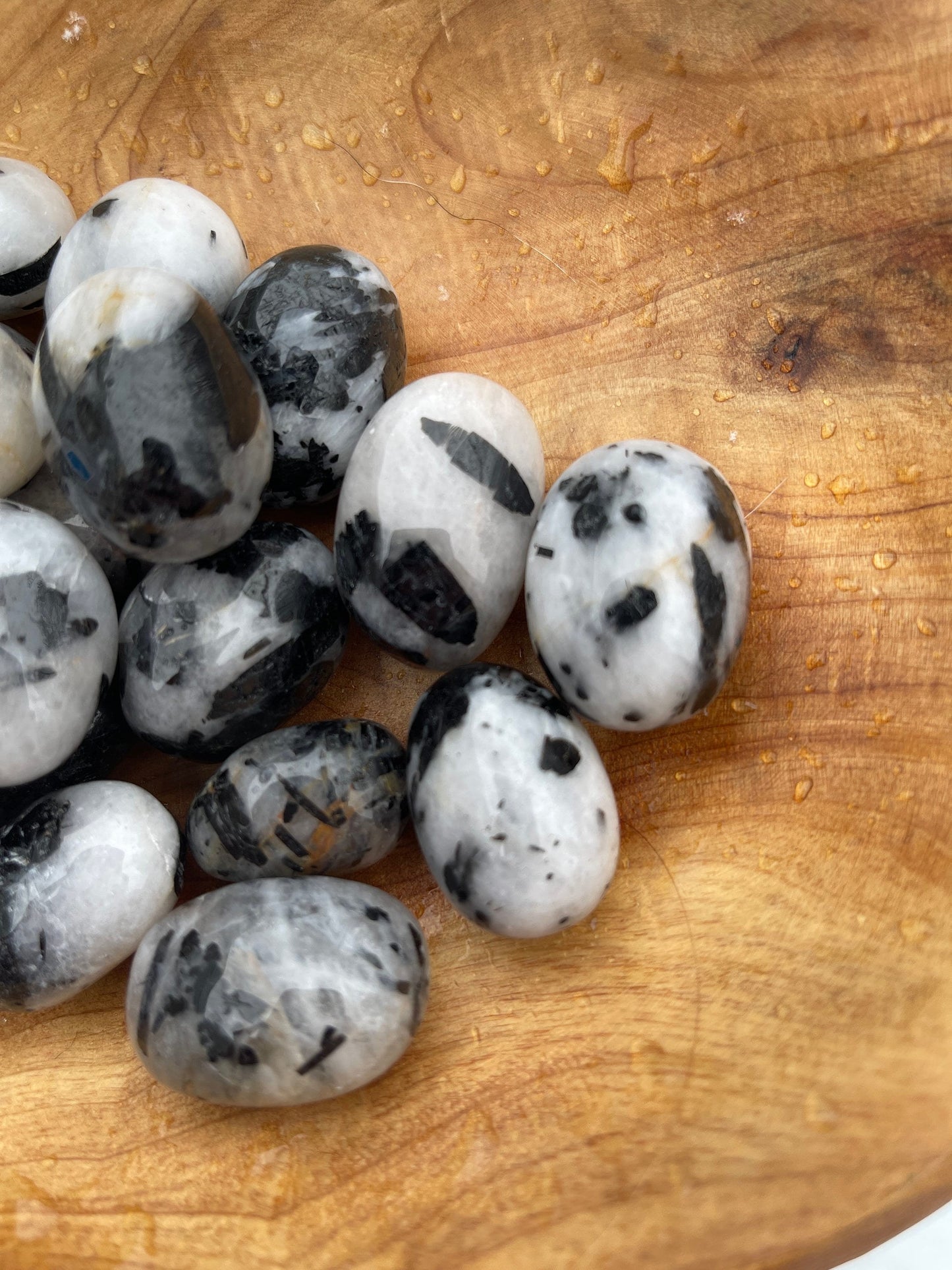 Black Tourmaline in Quartz Tumbled Stone: Meditation Pocket Stone