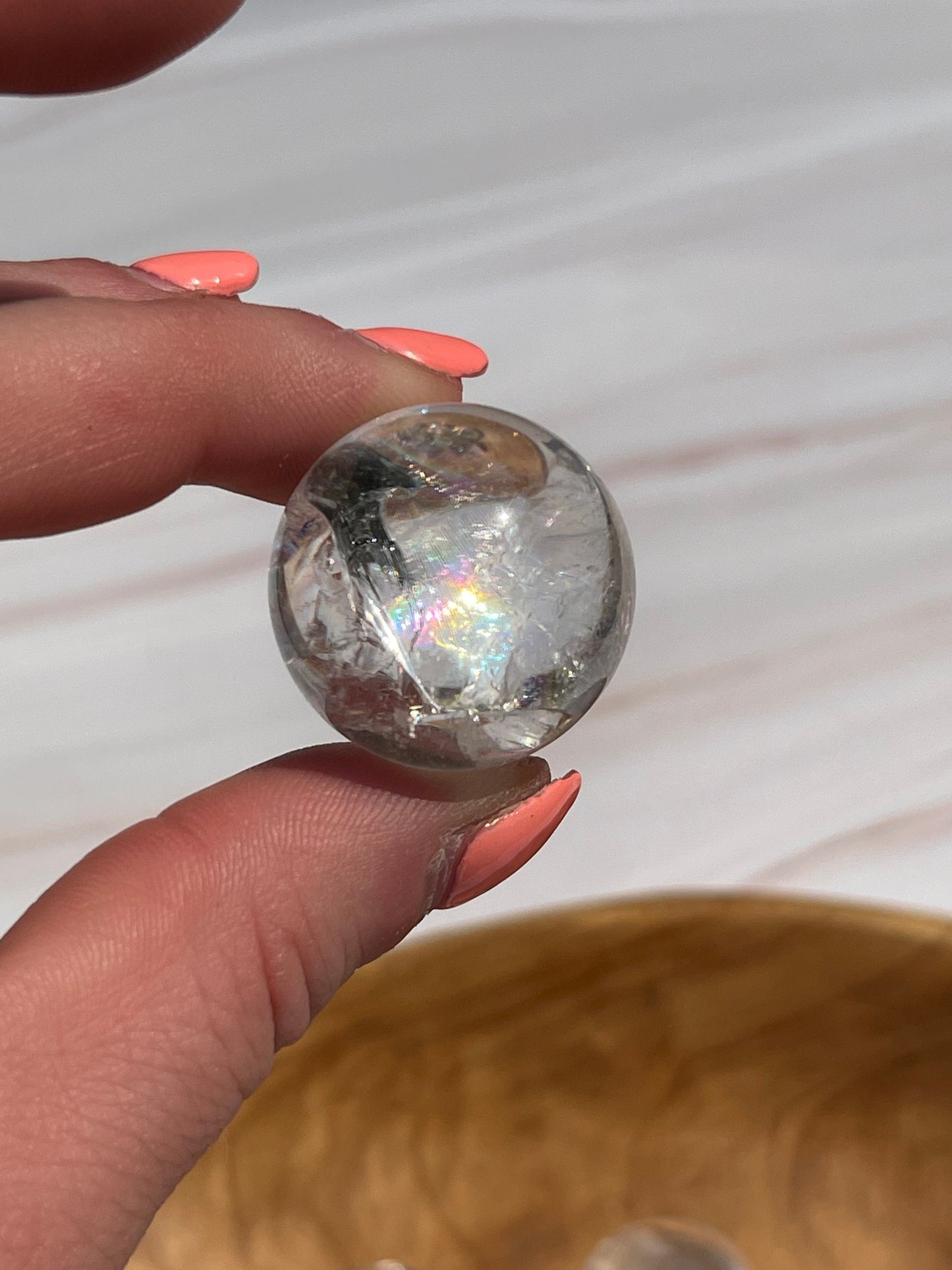 1 Clear quartz mini sphere with rainbows  | crystal carving | meditation crystal | pocket stone