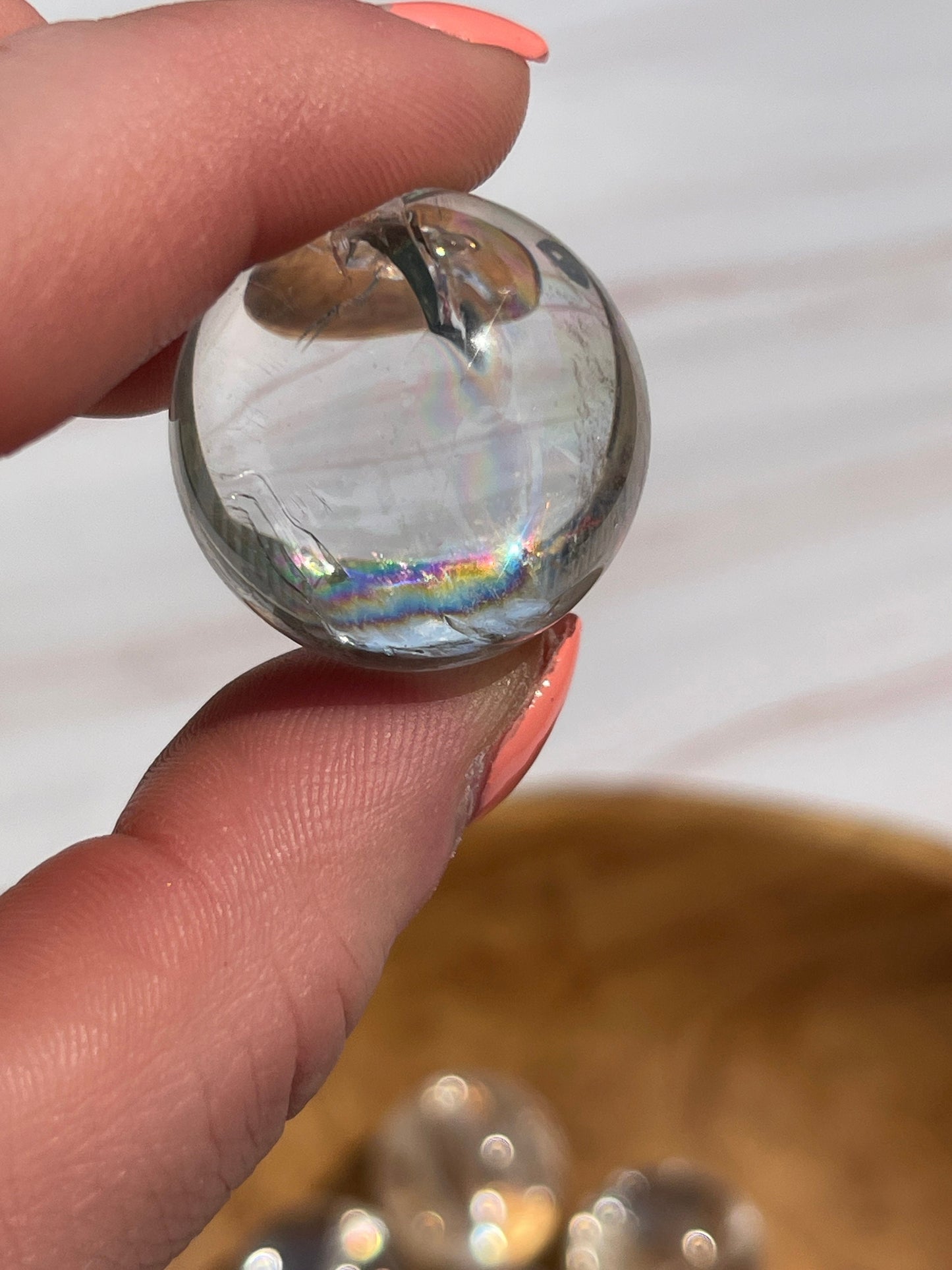 1 Clear quartz mini sphere with rainbows  | crystal carving | meditation crystal | pocket stone