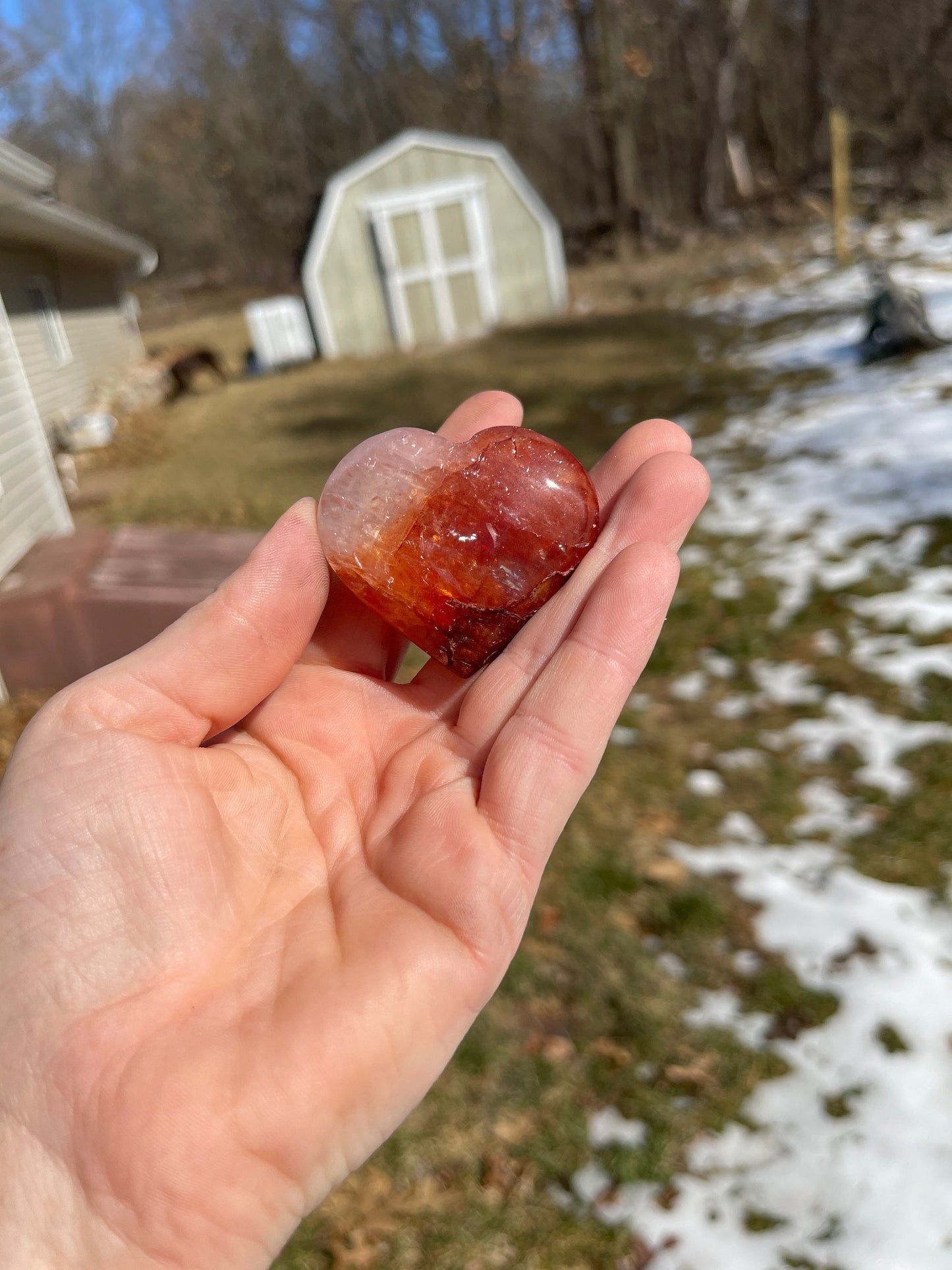 1 Fire Quartz Heart Palm Stone