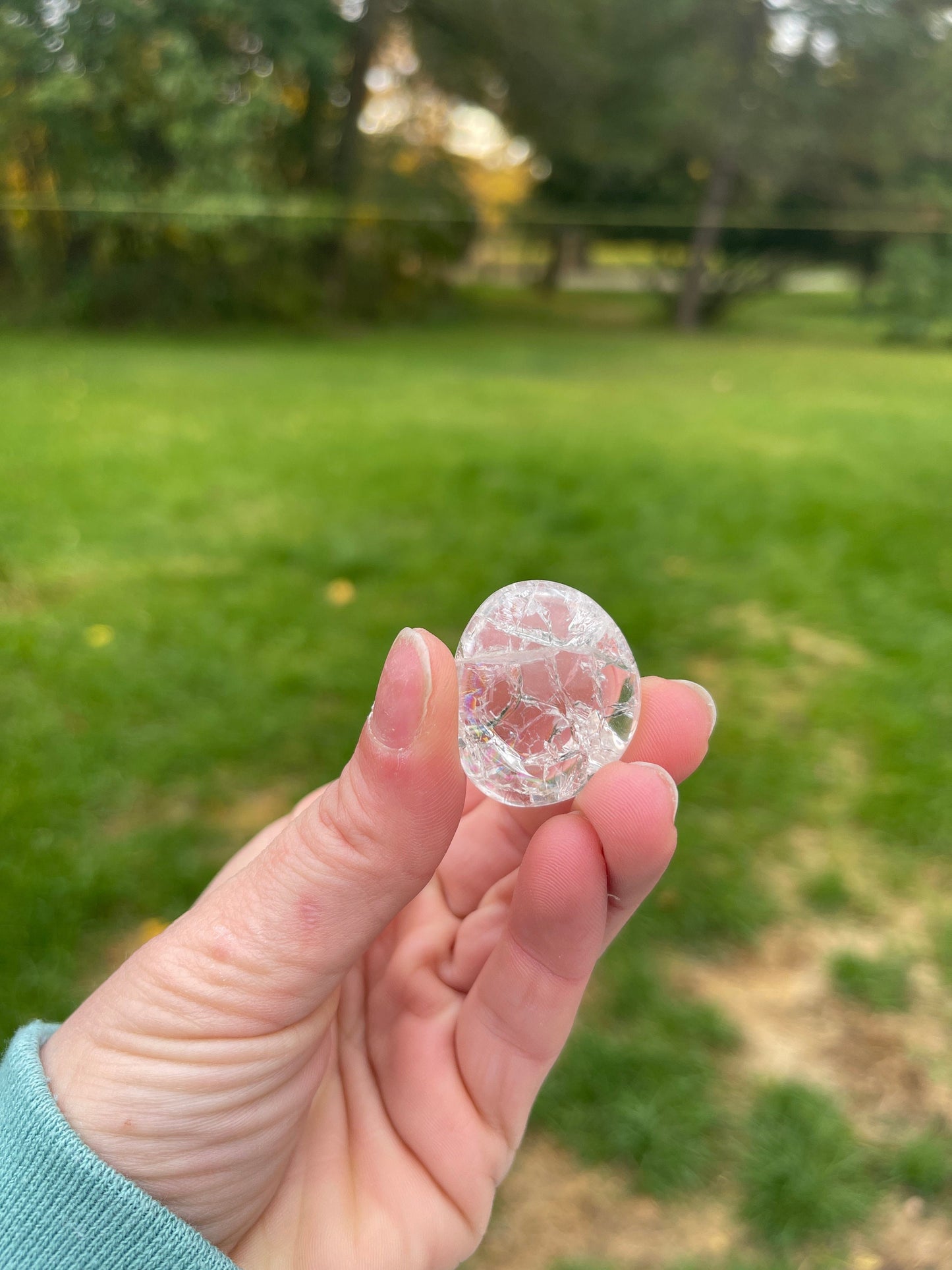 1 Fire and Ice Quartz Tumbled Stone with rainbows