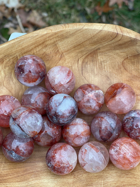 1 Mini fire quartz sphere | crystal carving | meditation stone | red hematoid sphere