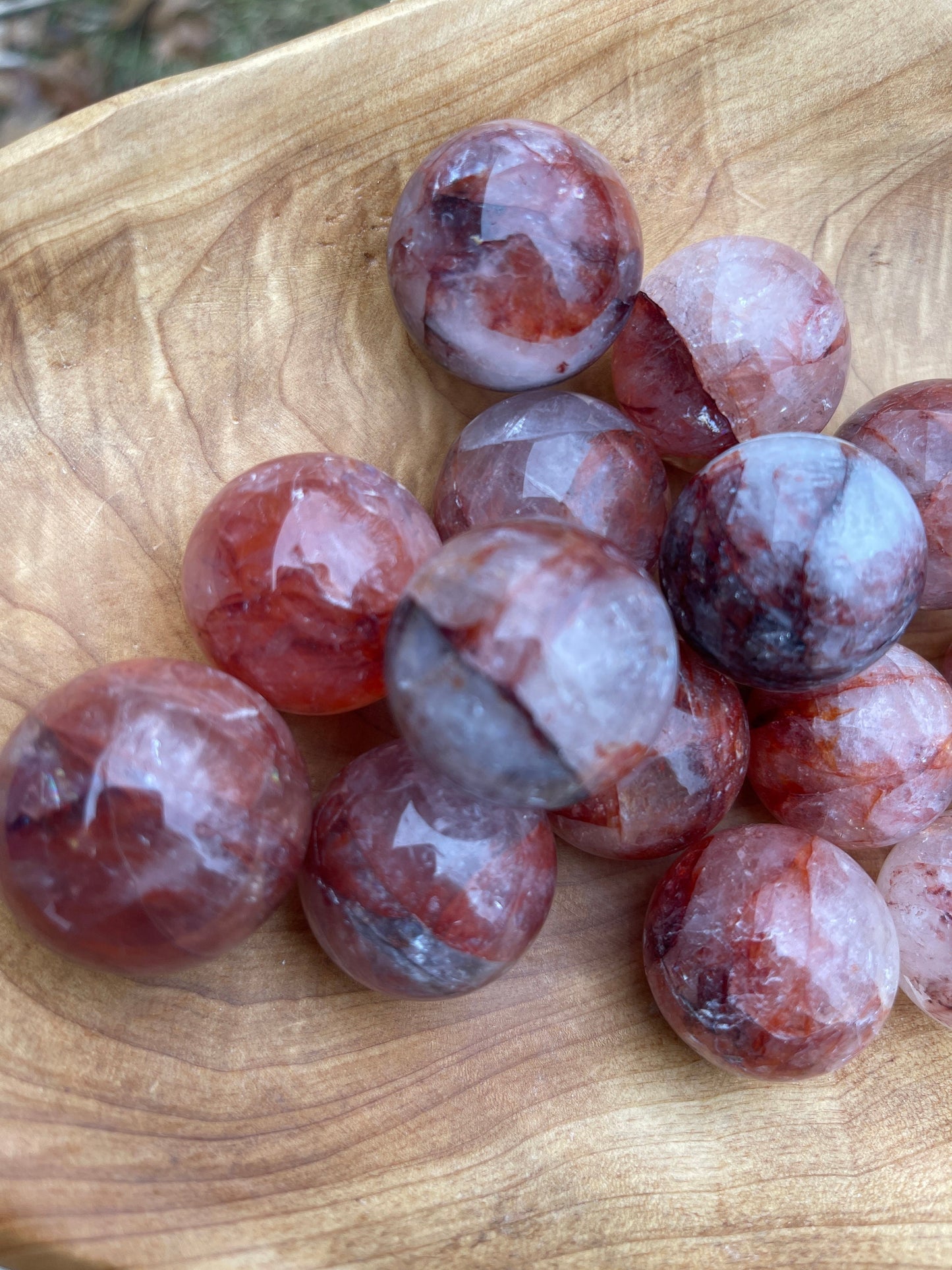 1 Mini fire quartz sphere | crystal carving | meditation stone | red hematoid sphere