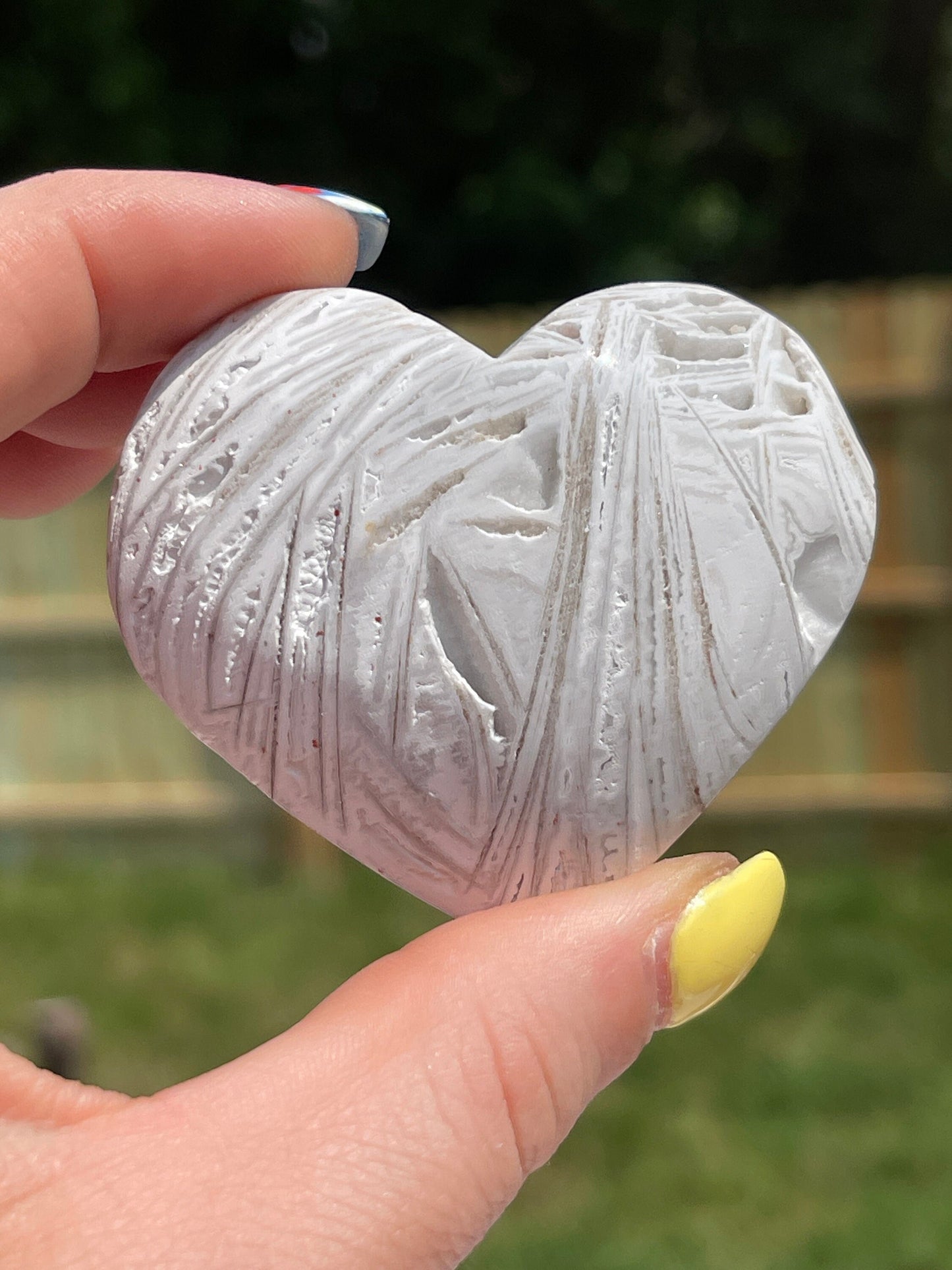 White Crazy Lace Agate Heart Palm Stone
