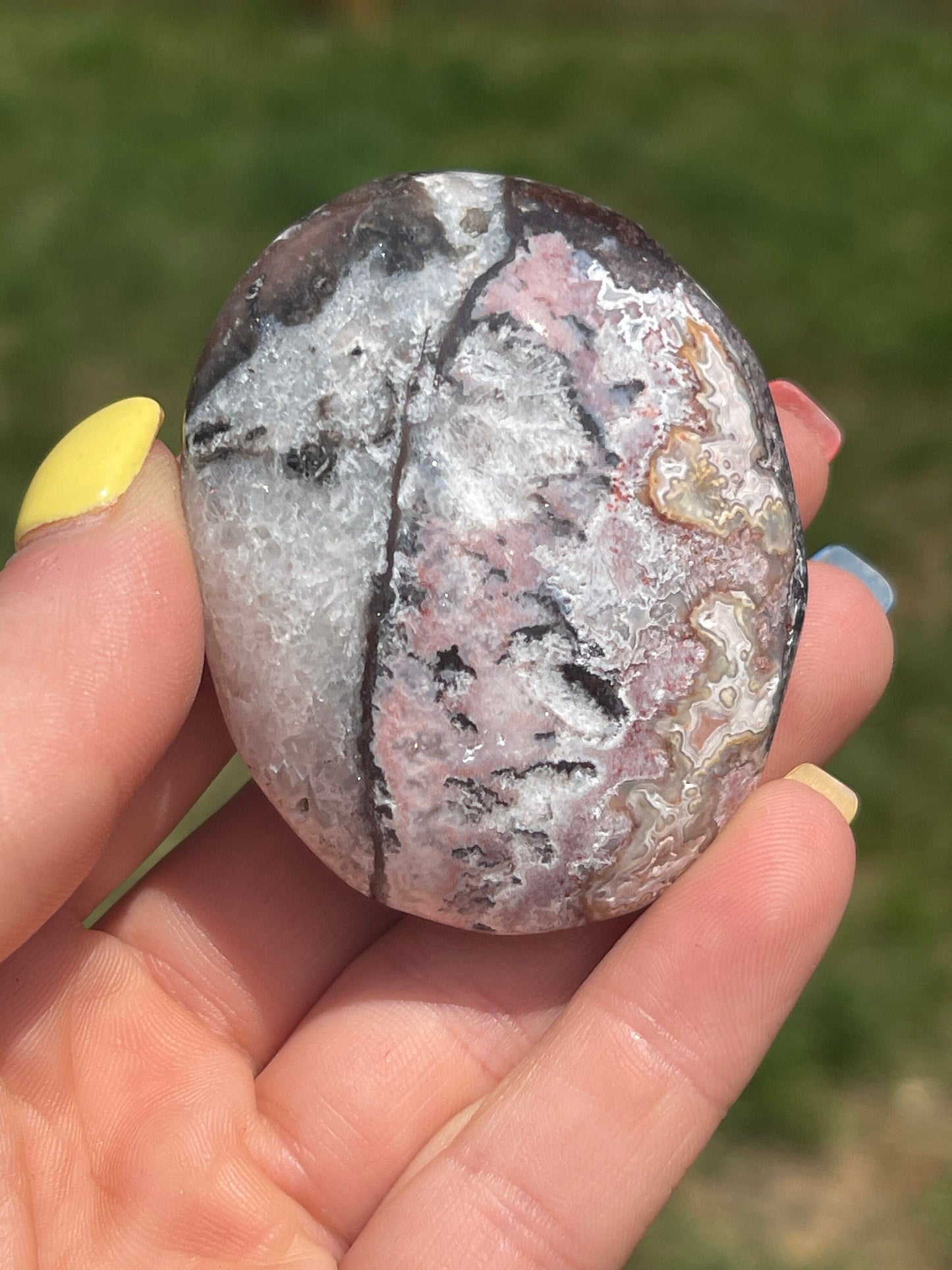 Mexican Crazy Lace Agate Palm Stone
