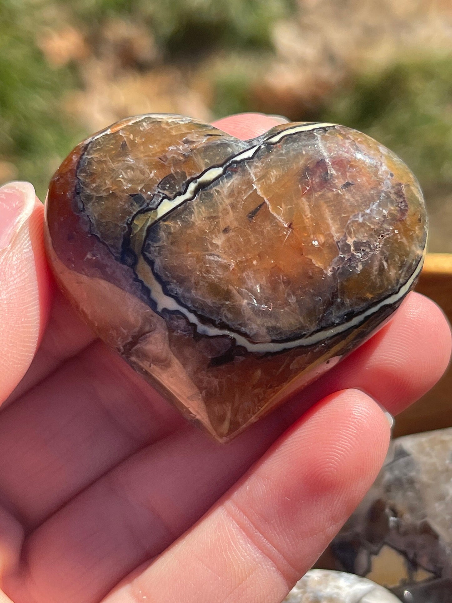 Mosaic Chalcedony Heart Palm Stone