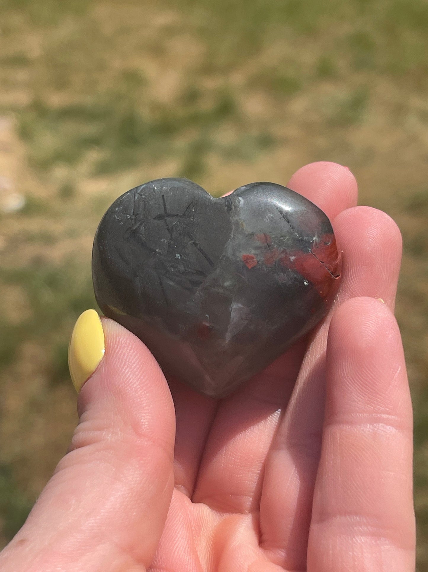 1 African Bloodstone Crystal Heart Carving with Pyrite | meditation | palm stone | abundance