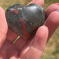 1 African Bloodstone Crystal Heart Carving with Pyrite | meditation | palm stone | abundance