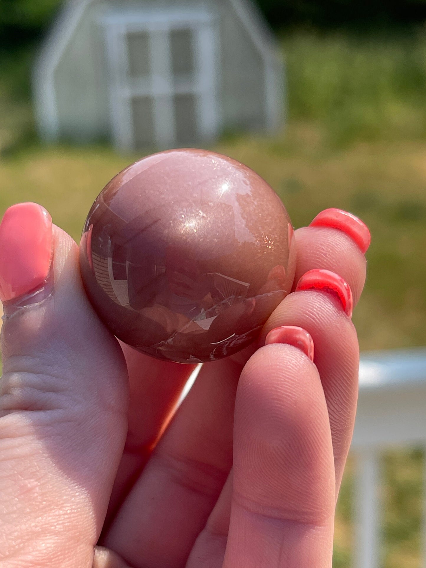 1 Peach moonstone mini sphere | crystal carving | meditation crystal | pocket stone