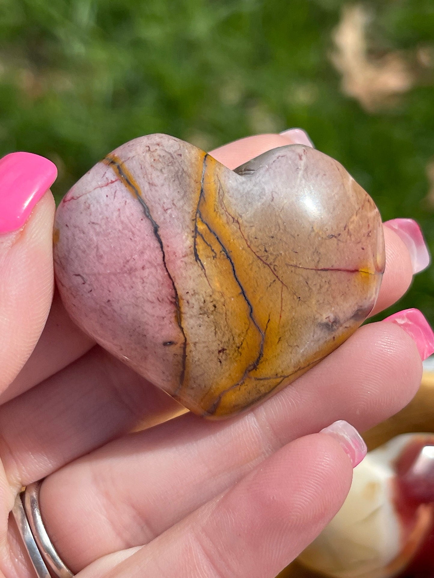 Mookaite Jasper Heart Palm Stone: Meditation Crystal Carving