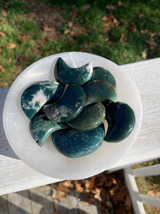 1 Moss Agate Moon Carving